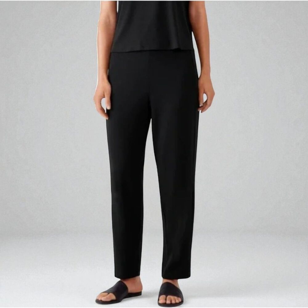 Eileen Fisher Black Dress Pants Ankle Knit Women's Small Viscose Nylon Slim Leg